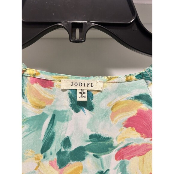 Jodifl Multicolored Floral Short Flutter Sleeve Peplum Top Women's Size Medium - Picture 2 of 6